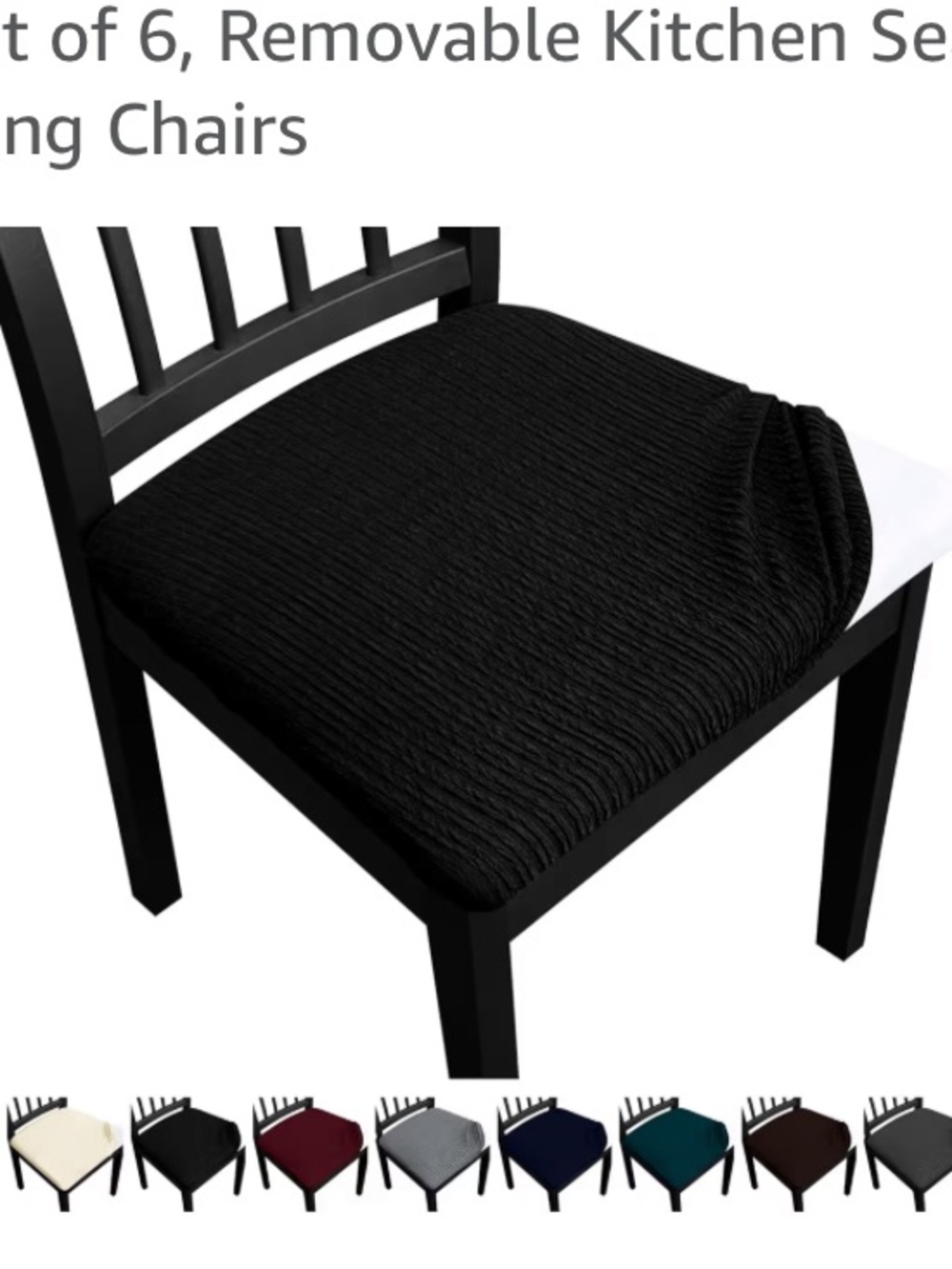 Amazon Black Stretch Ribbed Chair Seat Cover